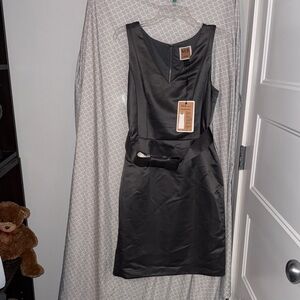 NWT Nue by Shani Silver Satin Shaping Dress with Belt